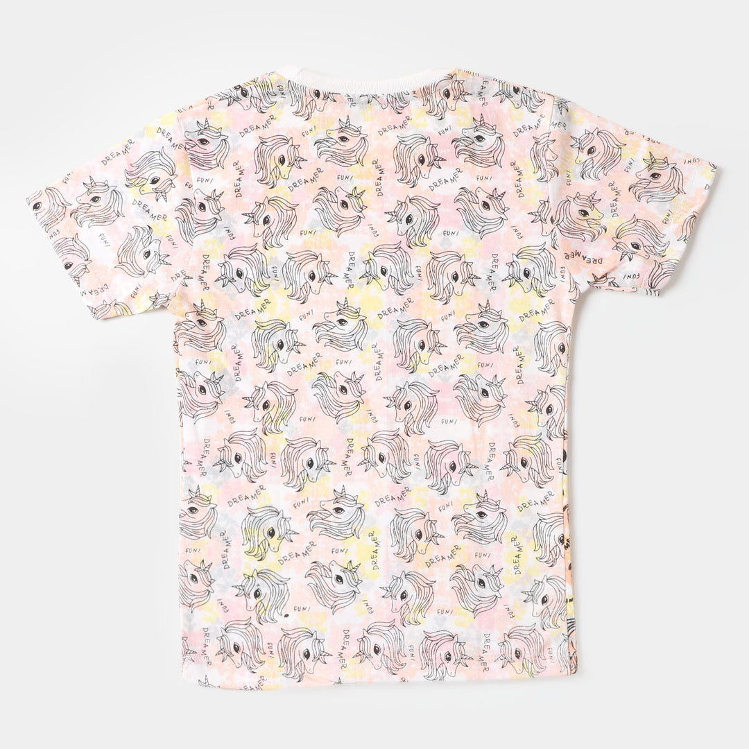 Girls Knitted Night Suit Printed - White