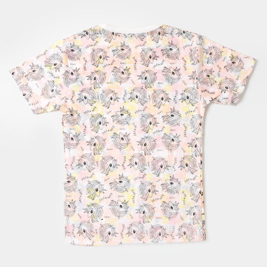 Girls Knitted Night Suit Printed - White