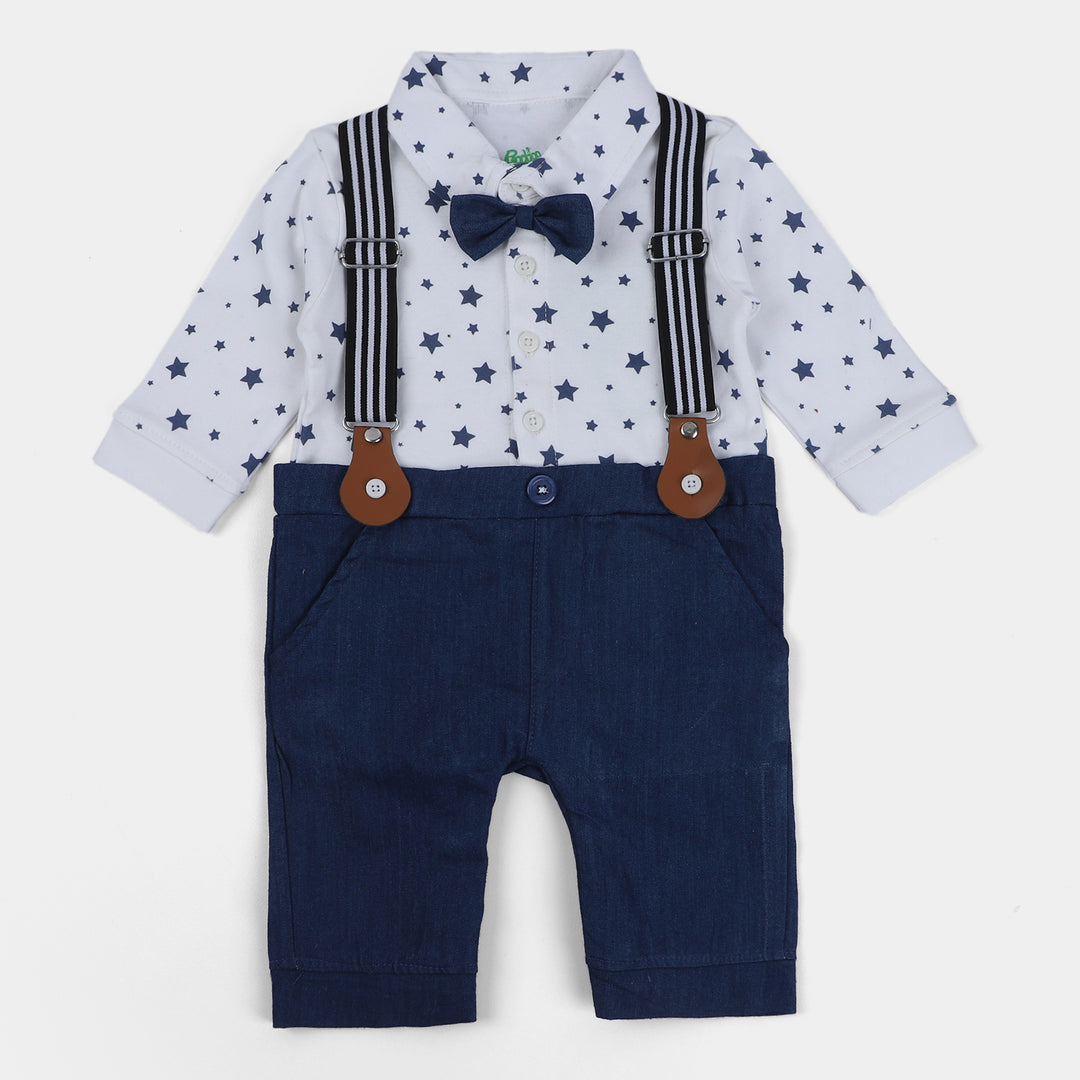 Infant Boys Knitted Rompers Formal Star Suit-White