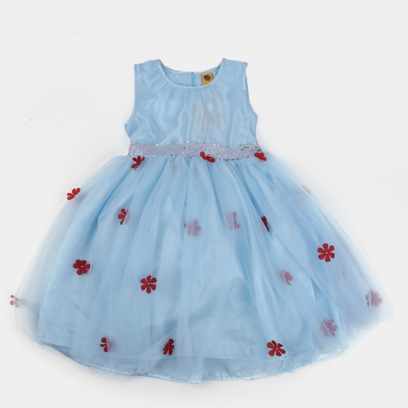 Girls Fancy Frock Flower Embroidered - LIGHT BLUE