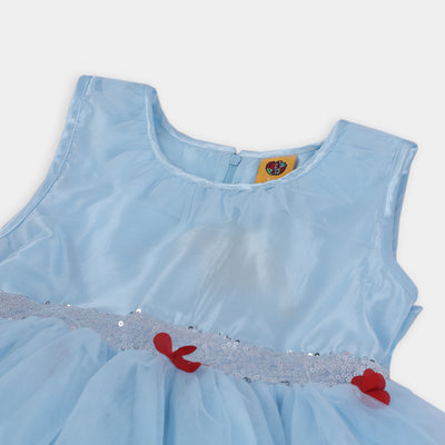 Girls Fancy Frock Flower Embroidered - LIGHT BLUE