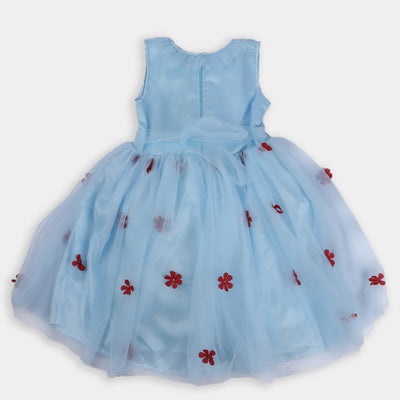 Girls Fancy Frock Flower Embroidered - LIGHT BLUE