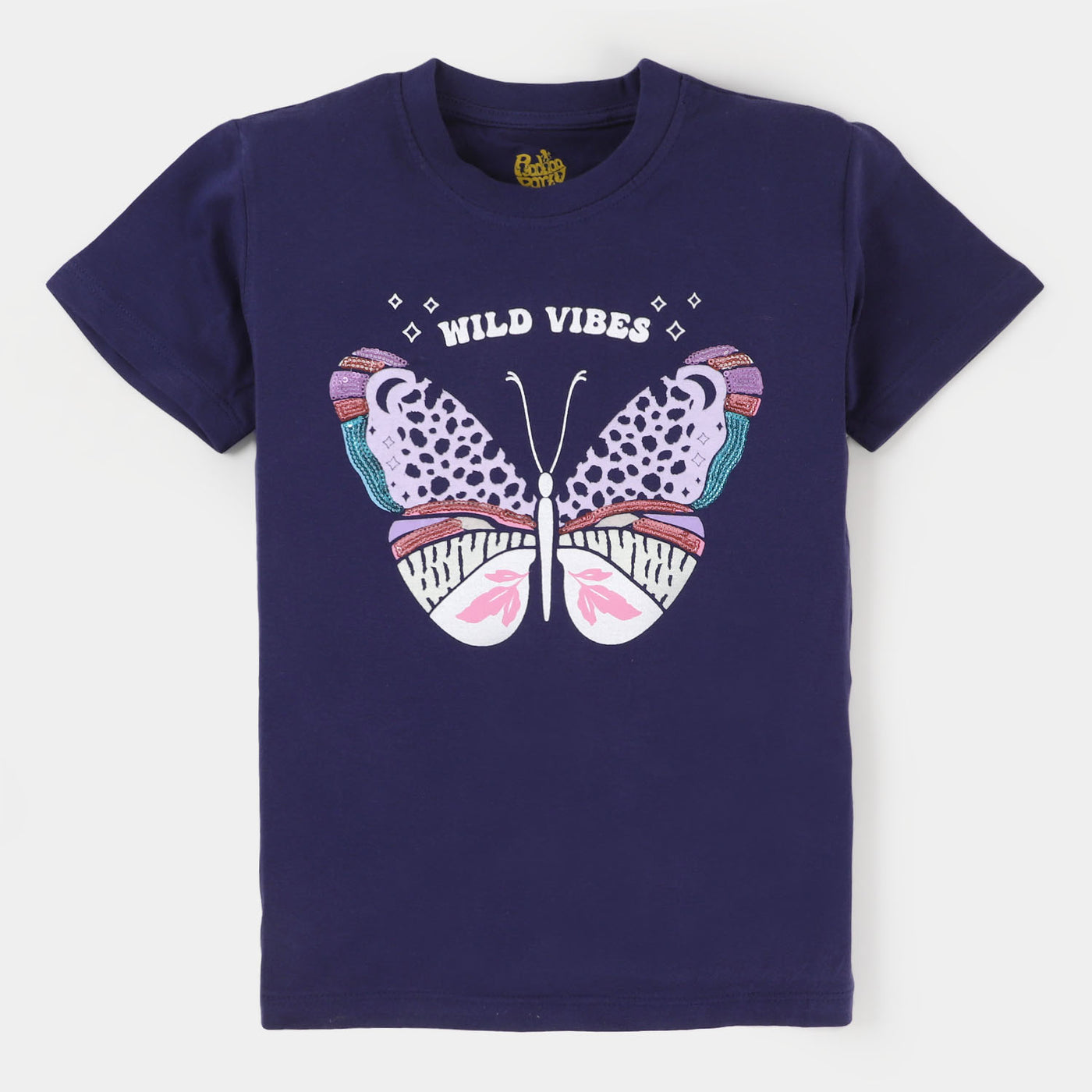 Girls Cotton T-Shirt Wild Vibes - NAVY