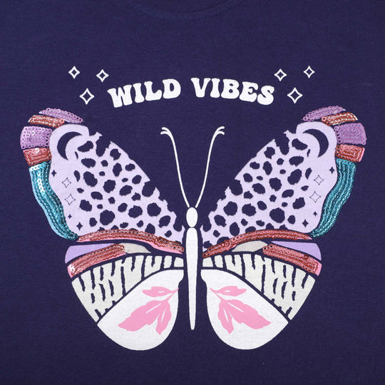 Girls Cotton T-Shirt Wild Vibes - NAVY