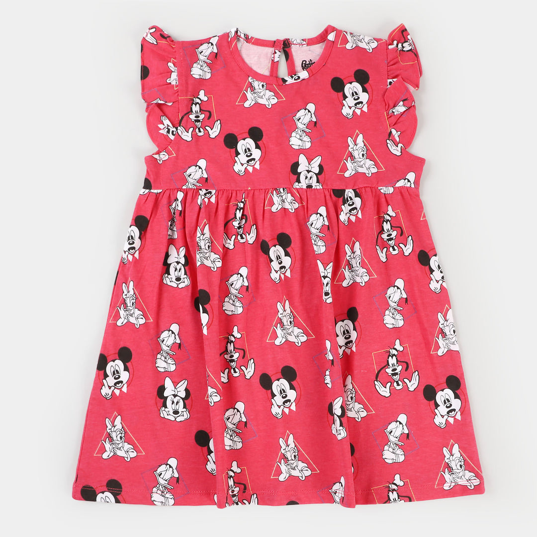 Girls Knitted Frock Printed - Hot Pink