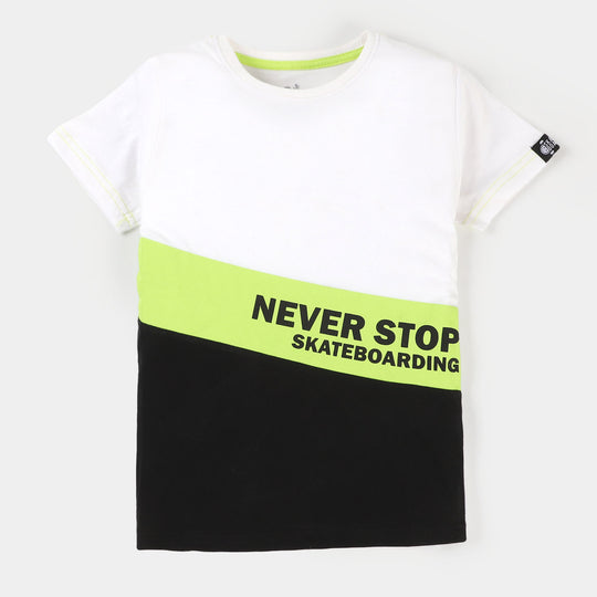 Boys Cotton T-Shirt Never Stop - White