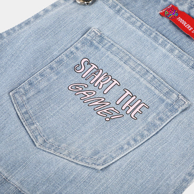 Girls Denim Over All Game - Ice Blue