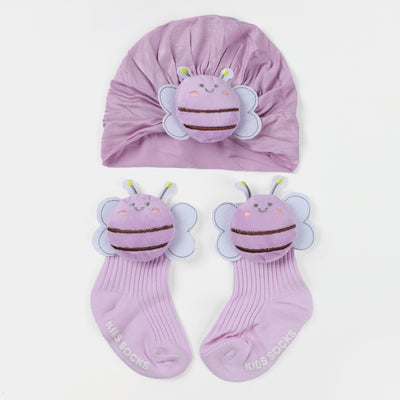 Infant Cap With Pair Socks Set | 3M+