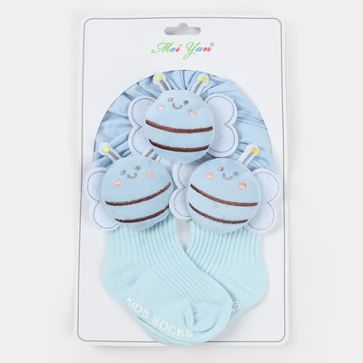 Infant Cap With Pair Socks Set | 3M+