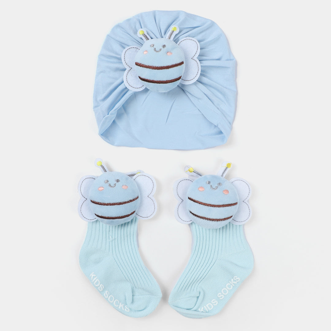 Infant Cap With Pair Socks Set | 3M+