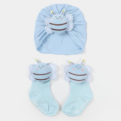 Infant Cap With Pair Socks Set | 3M+