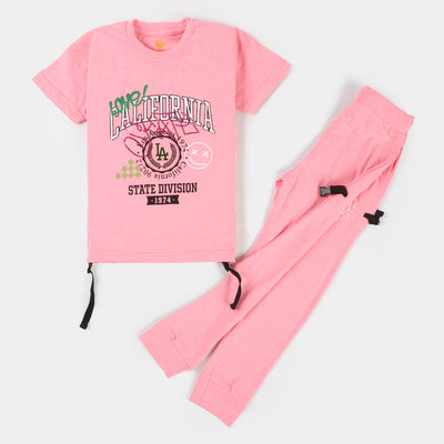 Girls Cotton 2PCs Suit Classic Wear - F- Pink
