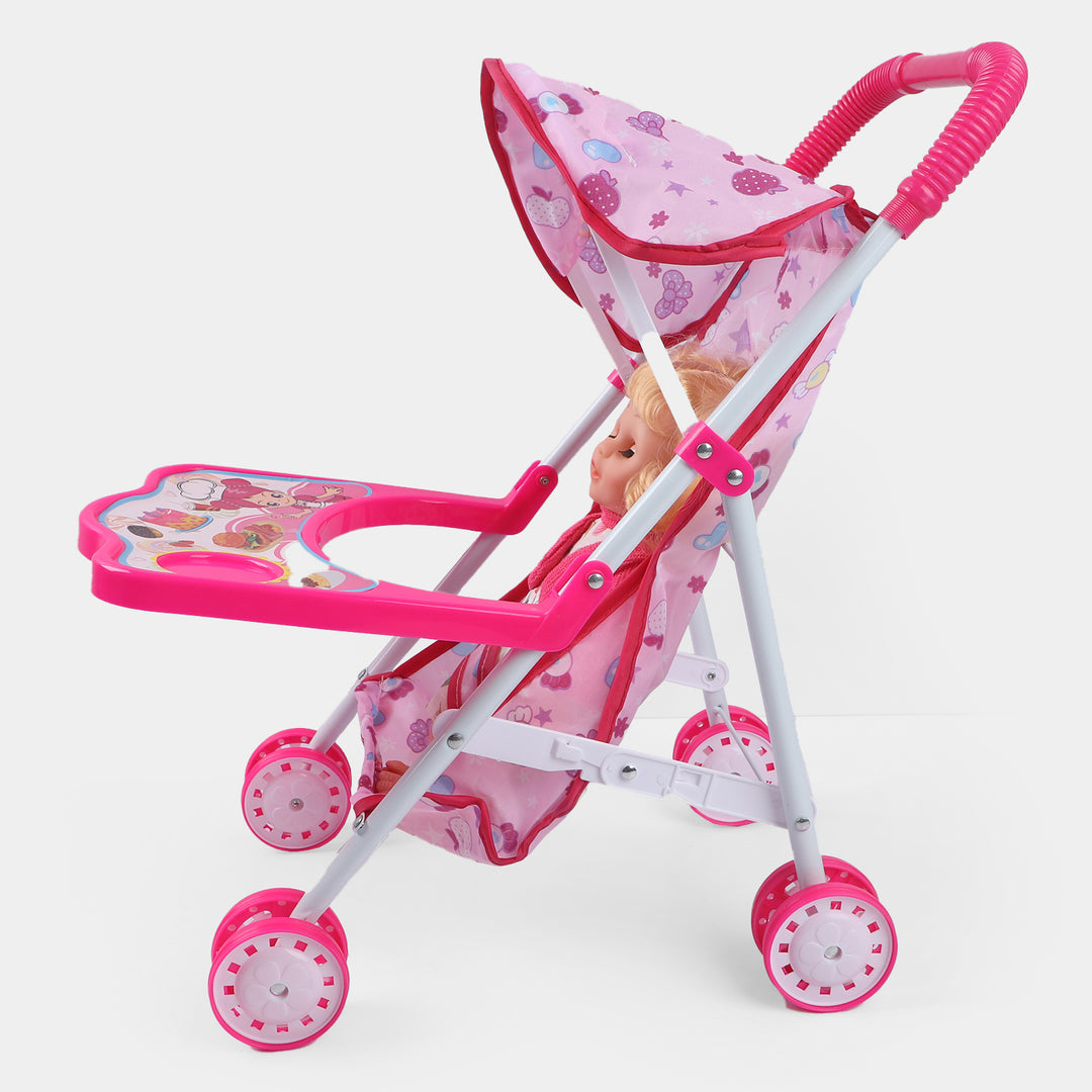 Stroller With Baby Doll Play Set For Girls