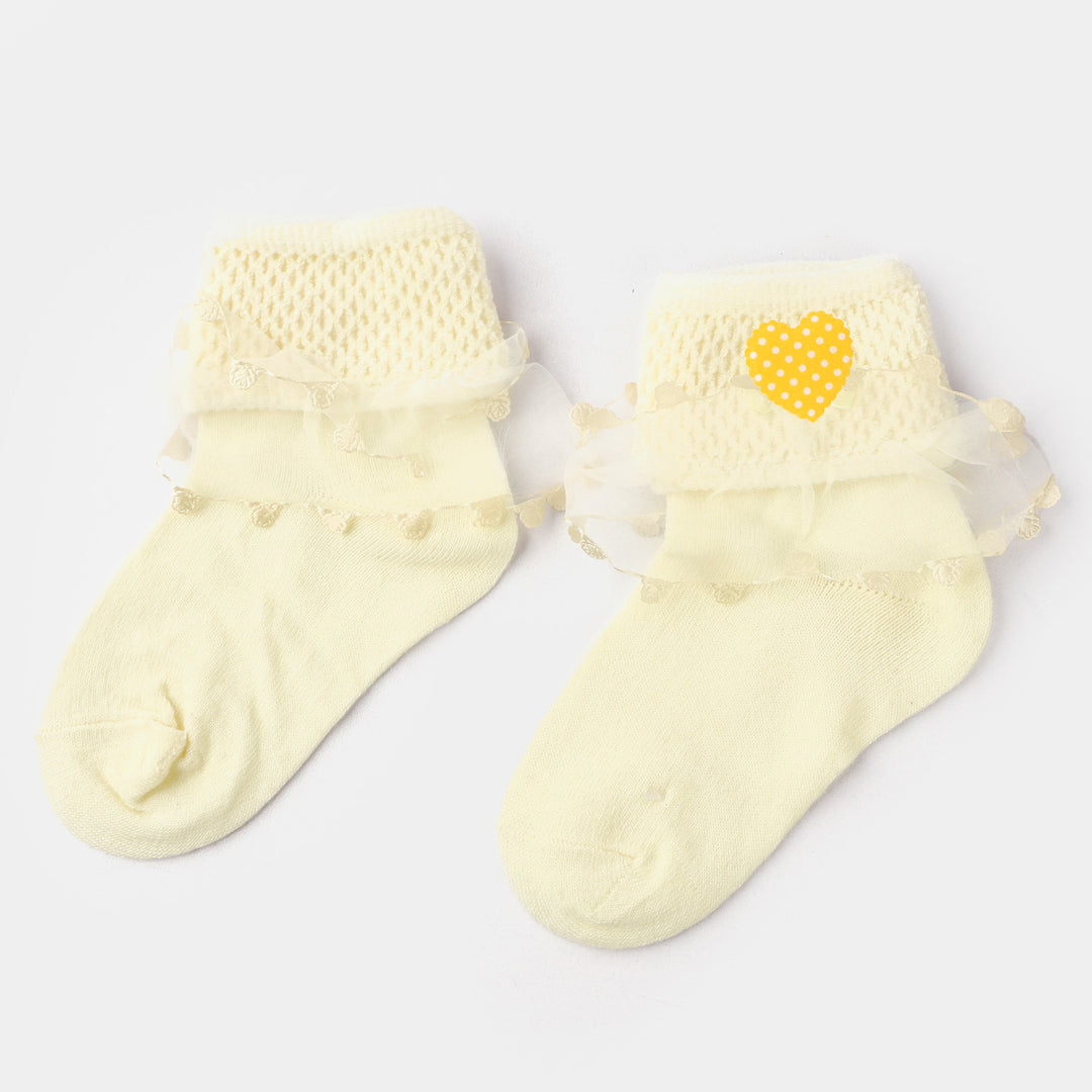 Girls  Heart Frill Socks-Cream