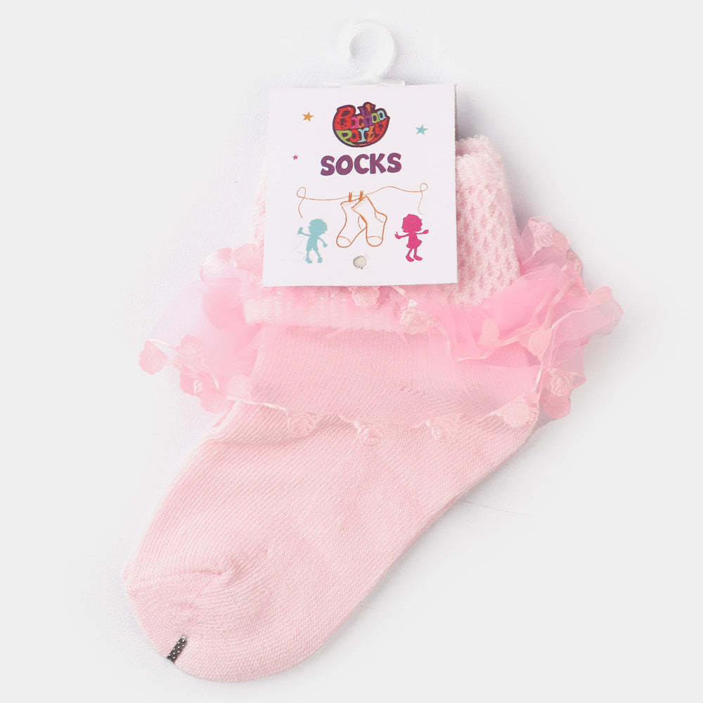 Girls  Bow Frill Socks-Pink