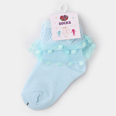 Girls  Bow Frill Socks-LT.Blue