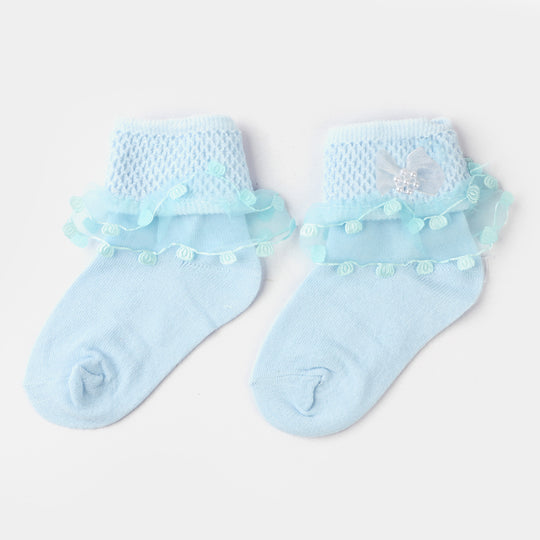 Girls  Bow Frill Socks-LT.Blue