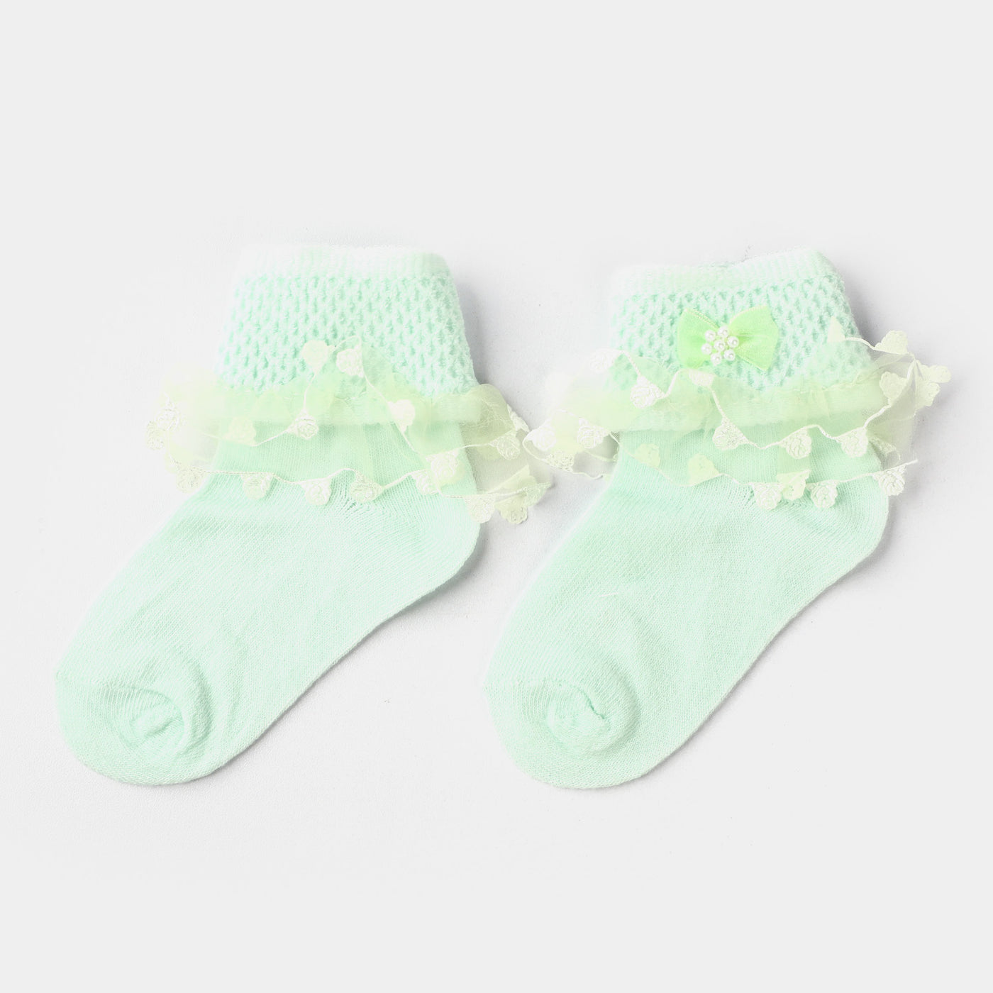Girls  Bow Frill Socks-LT.Green