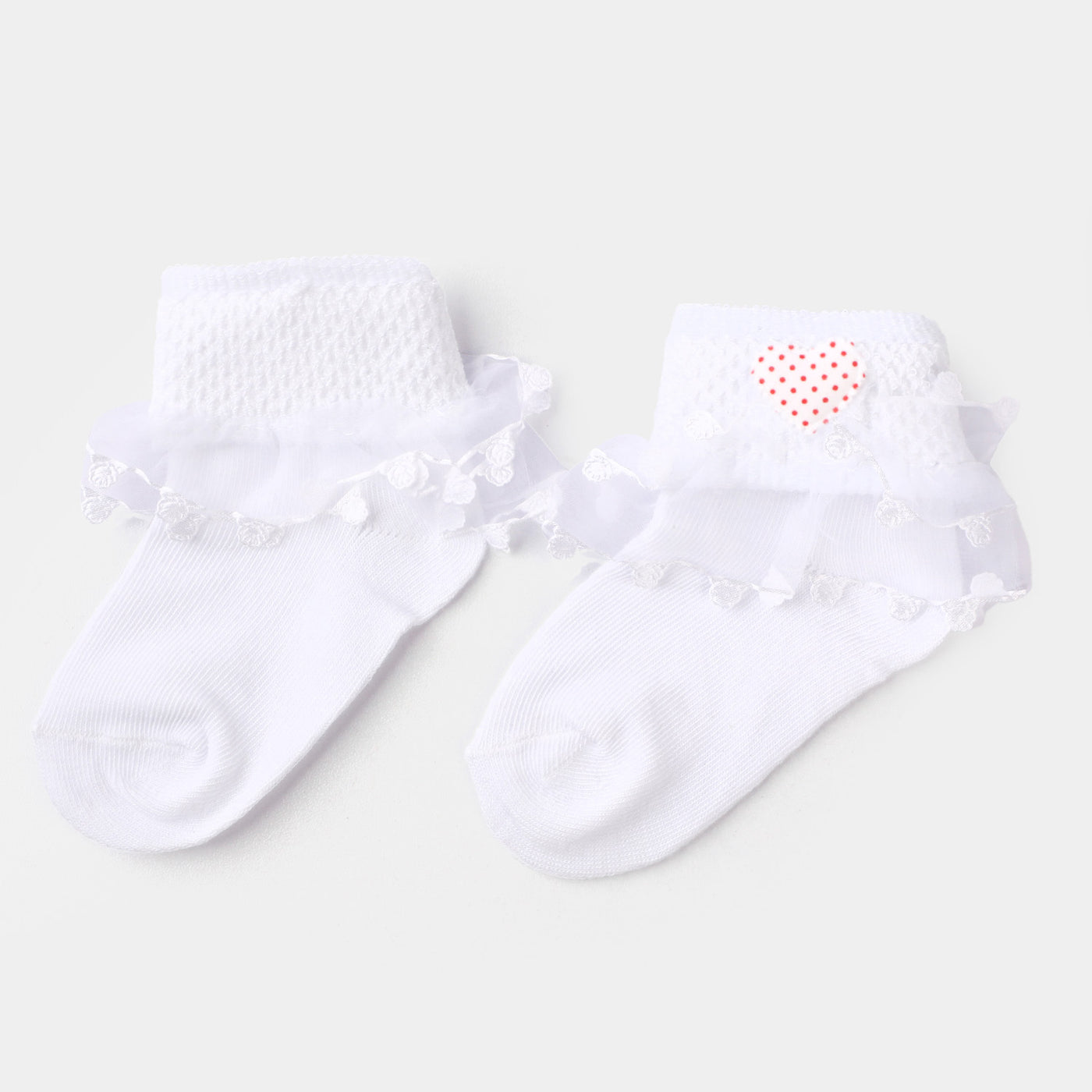 Girls  Heart Frill Socks-White