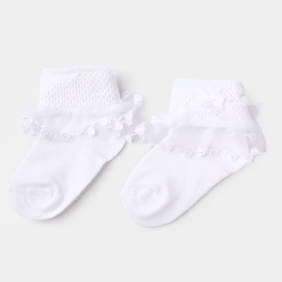 Girls  Bow Frill Socks-White