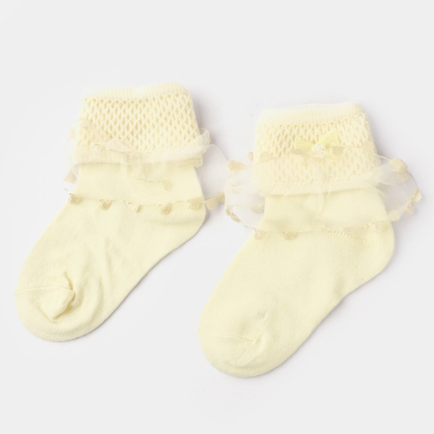 Girls  Bow Frill Socks-Cream