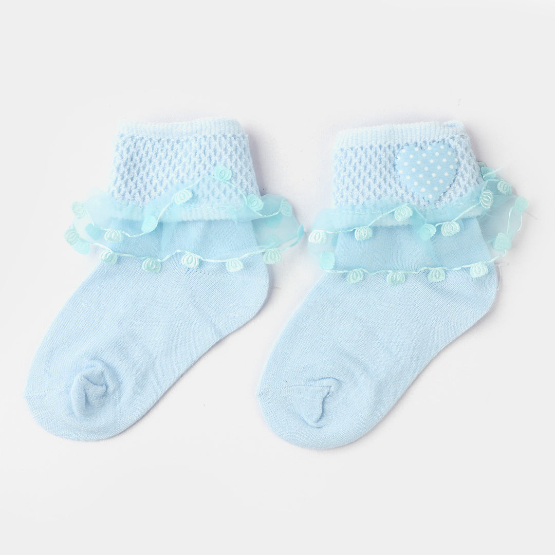 Girls  Heart Frill Socks-LT.Blue