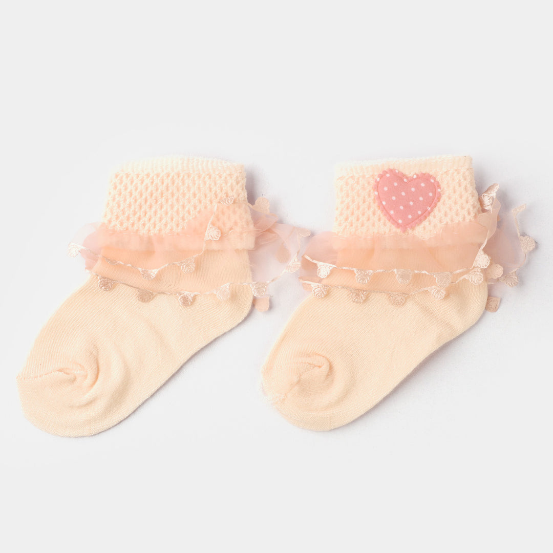 Girls  Heart Frill Socks-Peach