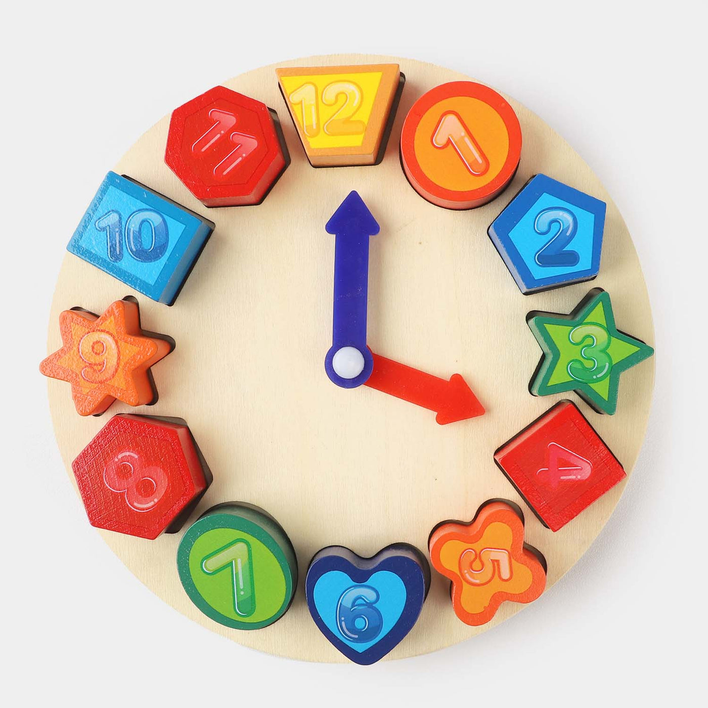 Wooden Sorting Clock 12 Shape For Kids