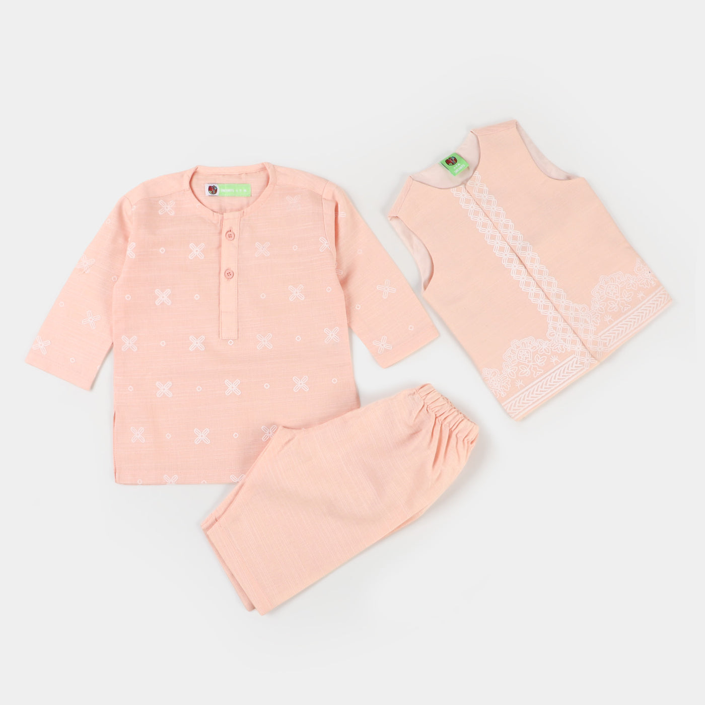 Infant Boys Cotton 3PCs Suit - Light Peach