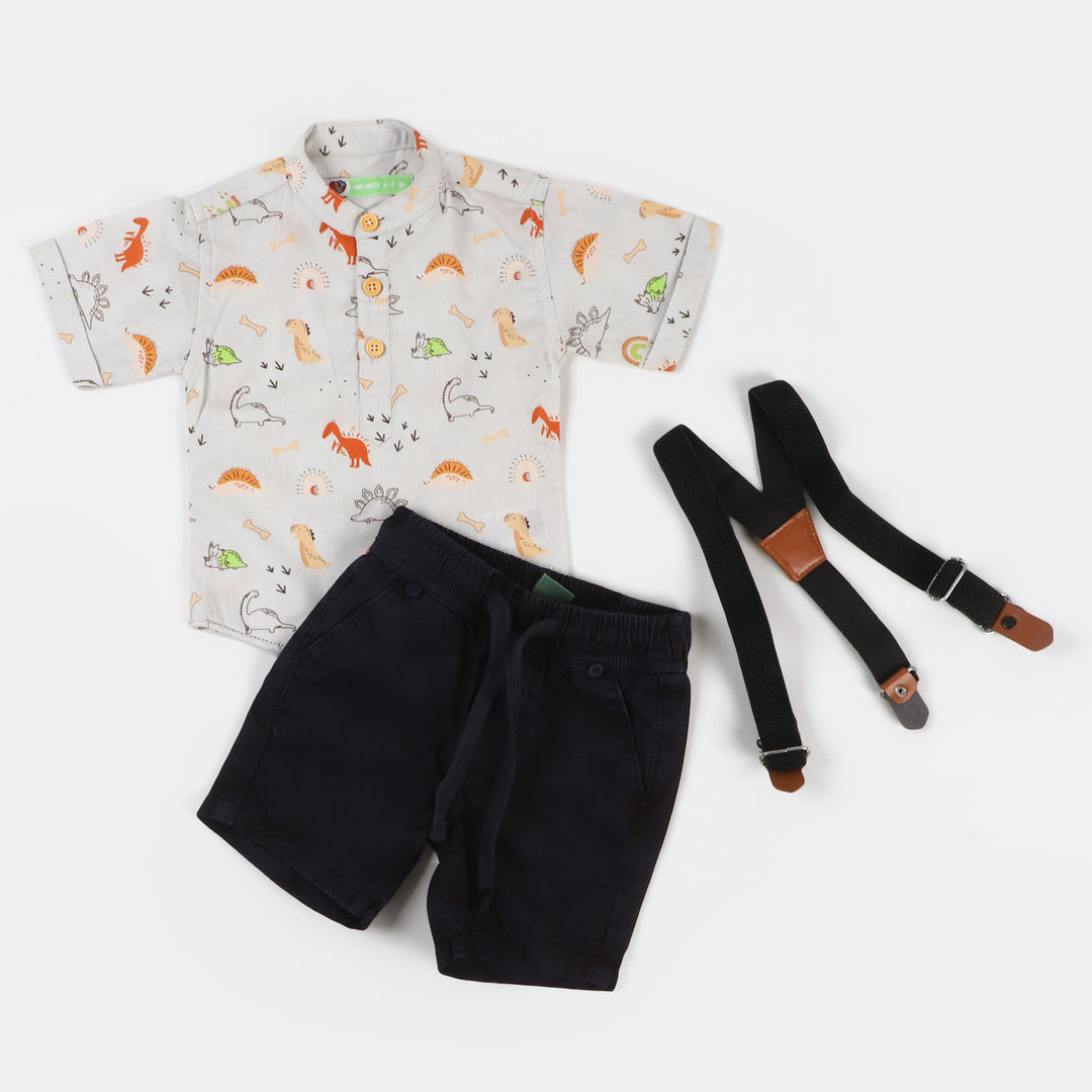 Infant Boys 3PCs Set Dino - Light Grey