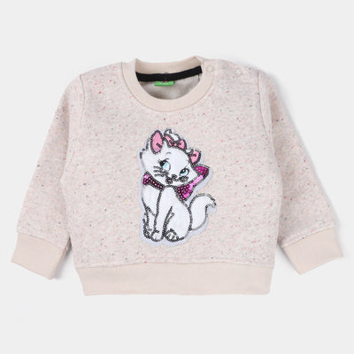 Infants Girls Fleece Sweatshirt Cute Cat-Multi White