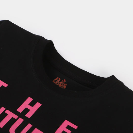 Girls Cotton T-Shirt  Imagination - BLACK