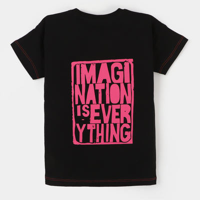 Girls Cotton T-Shirt  Imagination - BLACK