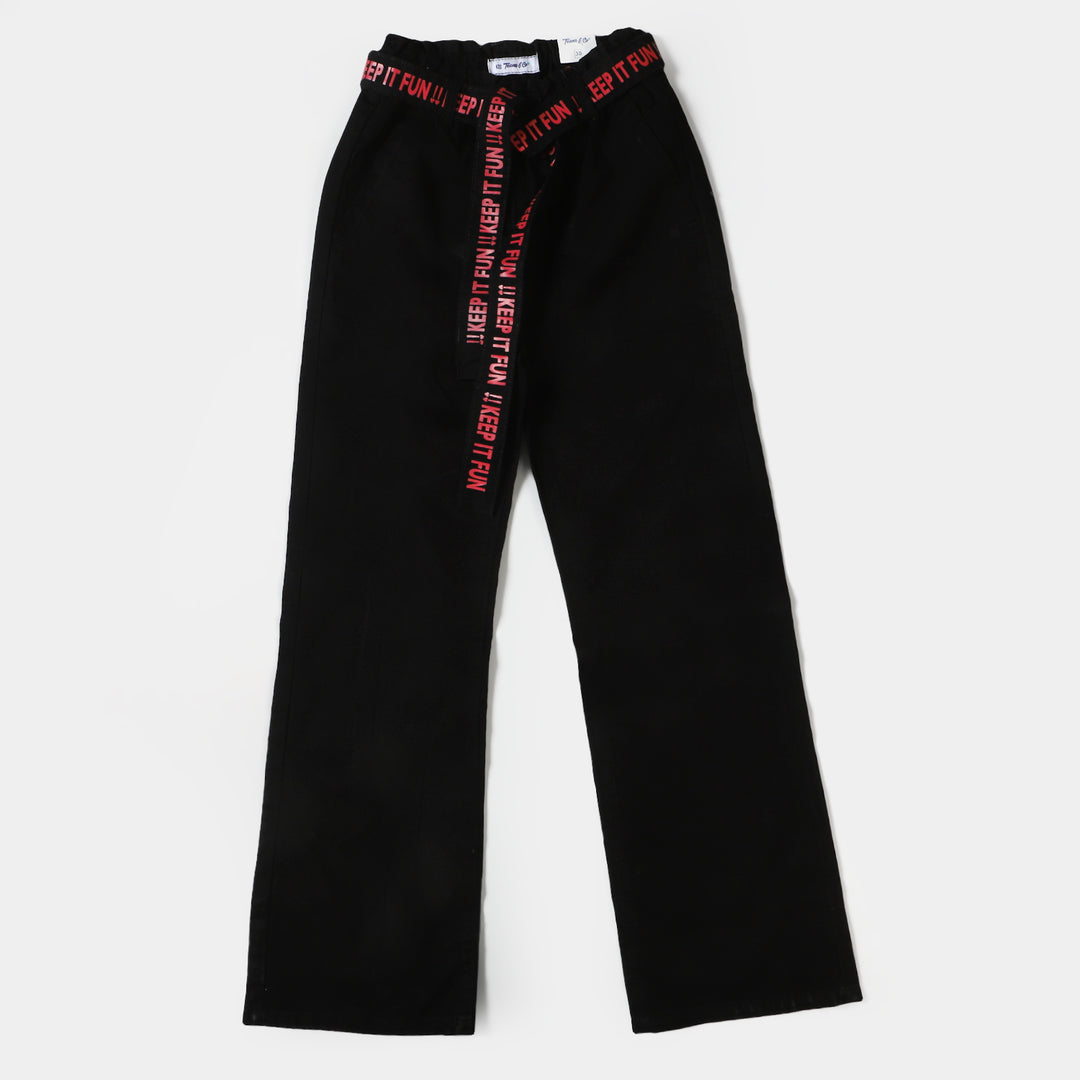 Teens Girls Cotton Pant Keep It Fun - BLACK