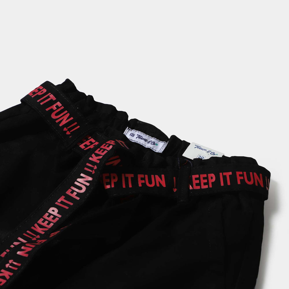 Teens Girls Cotton Pant Keep It Fun - BLACK