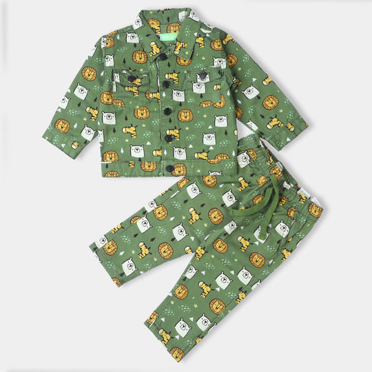 Infant Boys Cotton Co-Ord 2PC Set Animals-Green