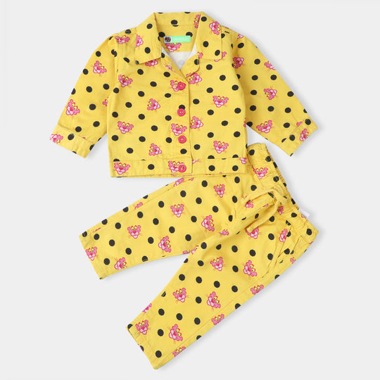 Infant Girls Cotton Co-Ord 2PC Set Pink Panther-Yellow