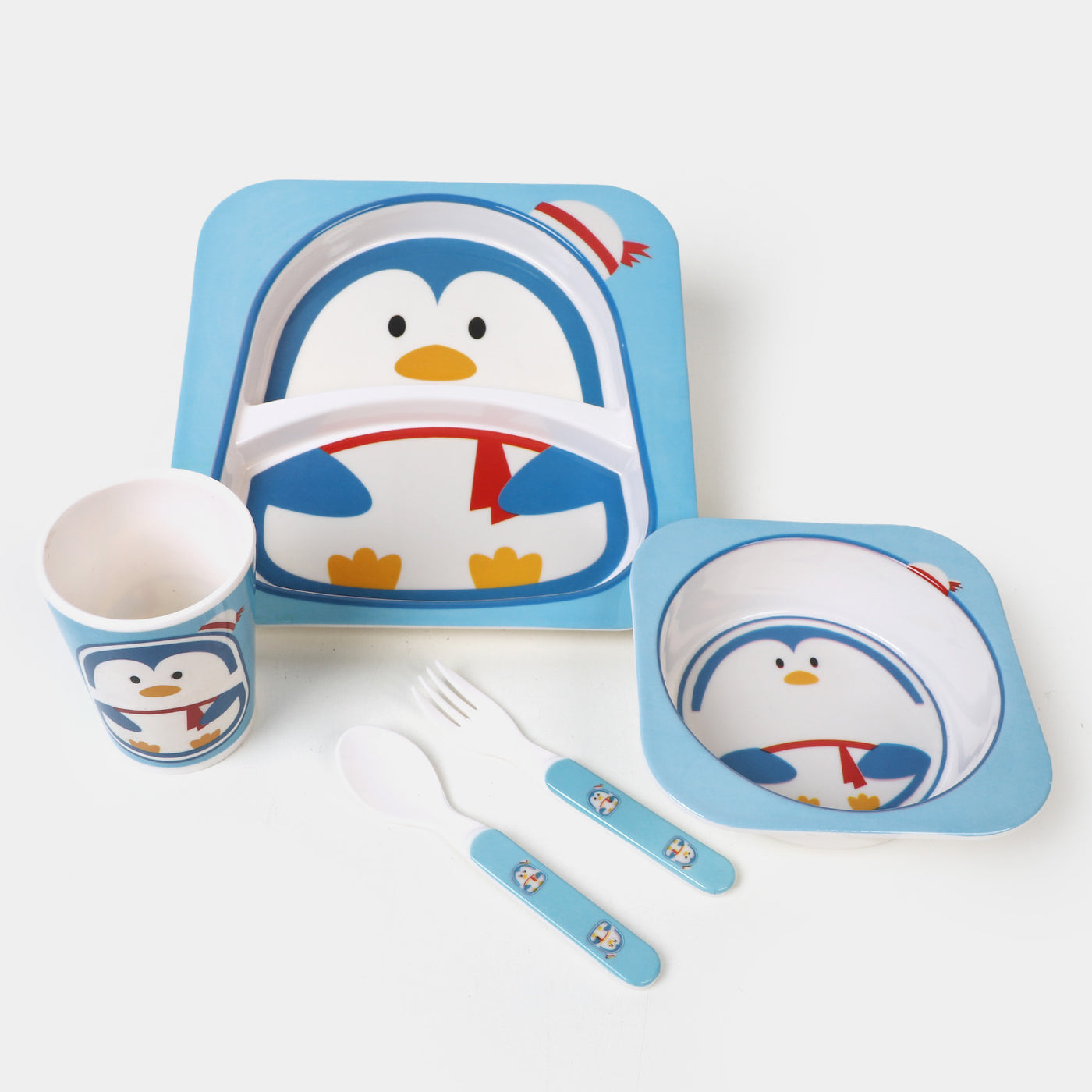 Baby Feeding Bowl Plate Dishes Fork Spoon Cup 5Pcs/Set - Penguin