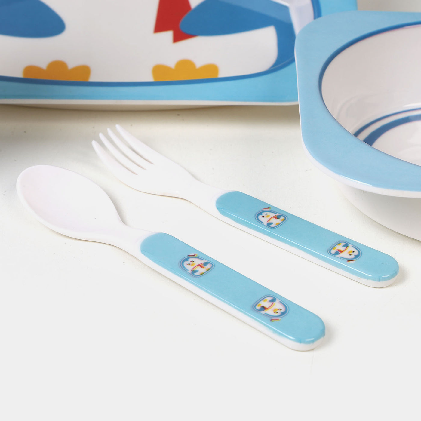 Baby Feeding Bowl Plate Dishes Fork Spoon Cup 5Pcs/Set - Penguin