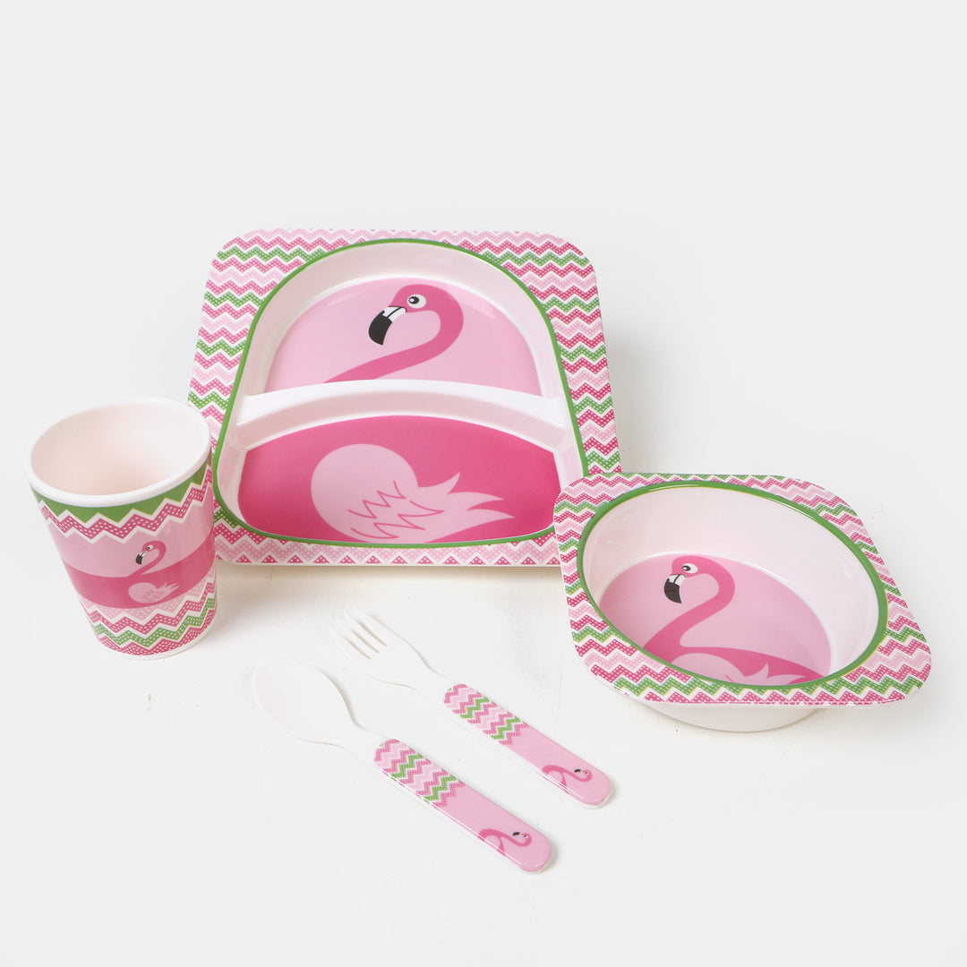 Baby Feeding Bowl Plate Dishes Fork Spoon Cup 5Pcs/Set - Flamingo