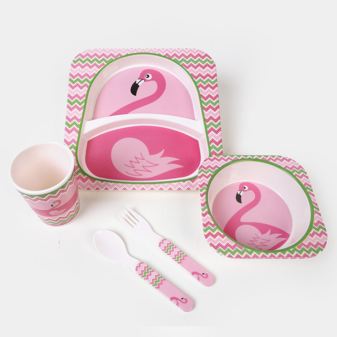 Baby Feeding Bowl Plate Dishes Fork Spoon Cup 5Pcs/Set - Flamingo