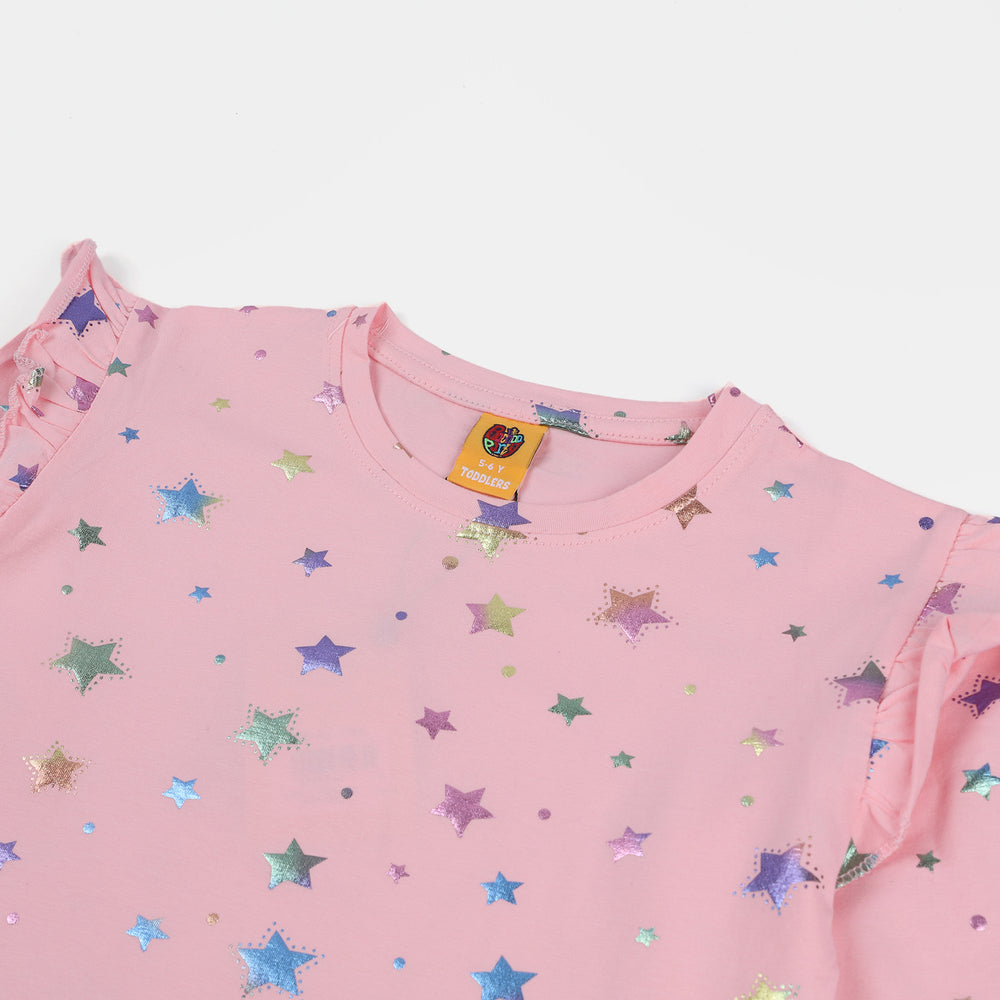 Girls Jersey T-Shirt F/S Multi Stars-Pink