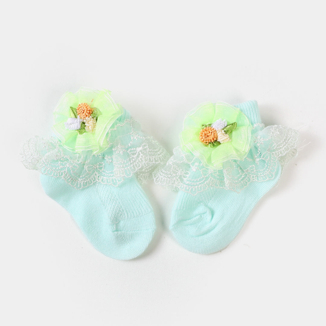 Baby Fancy Lace Frill Socks Sea Green And Sky Blue | 06-12M