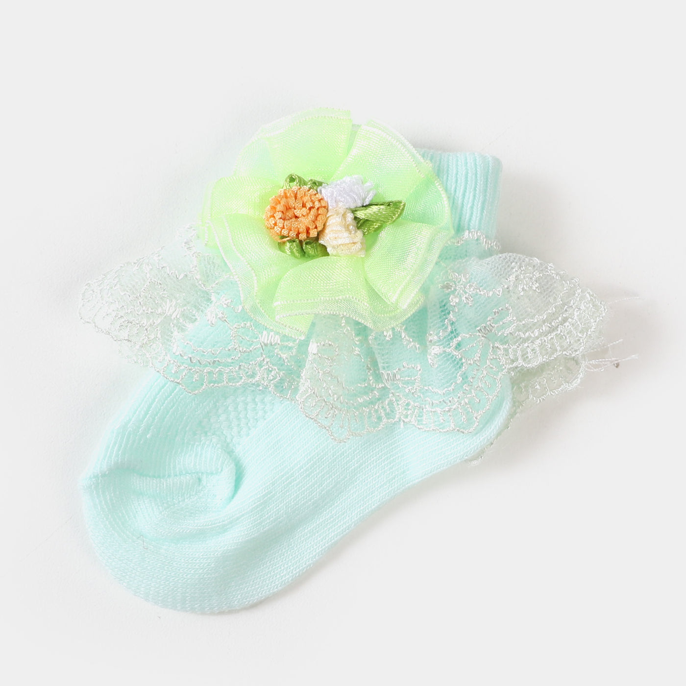 Baby Fancy Lace Frill Socks Sea Green And Sky Blue | 06-12M