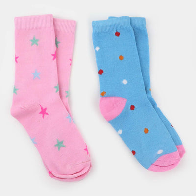 Girls Socks Pack of 2 Polka/Stars-P.Blue