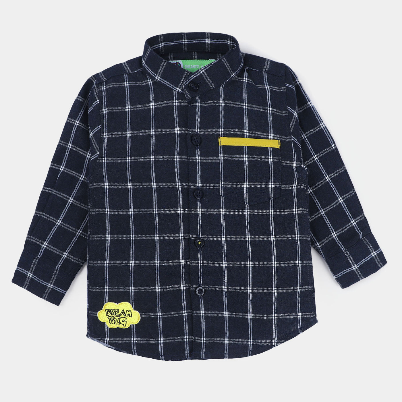 Boys Yarn Dyed Casual Shirt Dream Big-NAVY