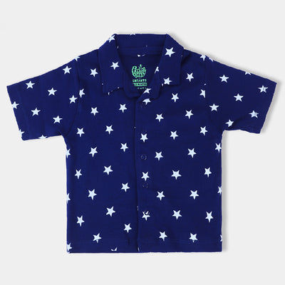 Infant Boys Cotton Jersey Knitted Night Suit Stars-NAVY
