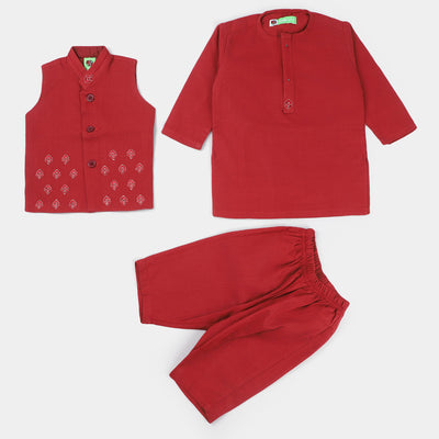 Infant Boys Cotton 3 Piece Suit FW 2023-02-Red