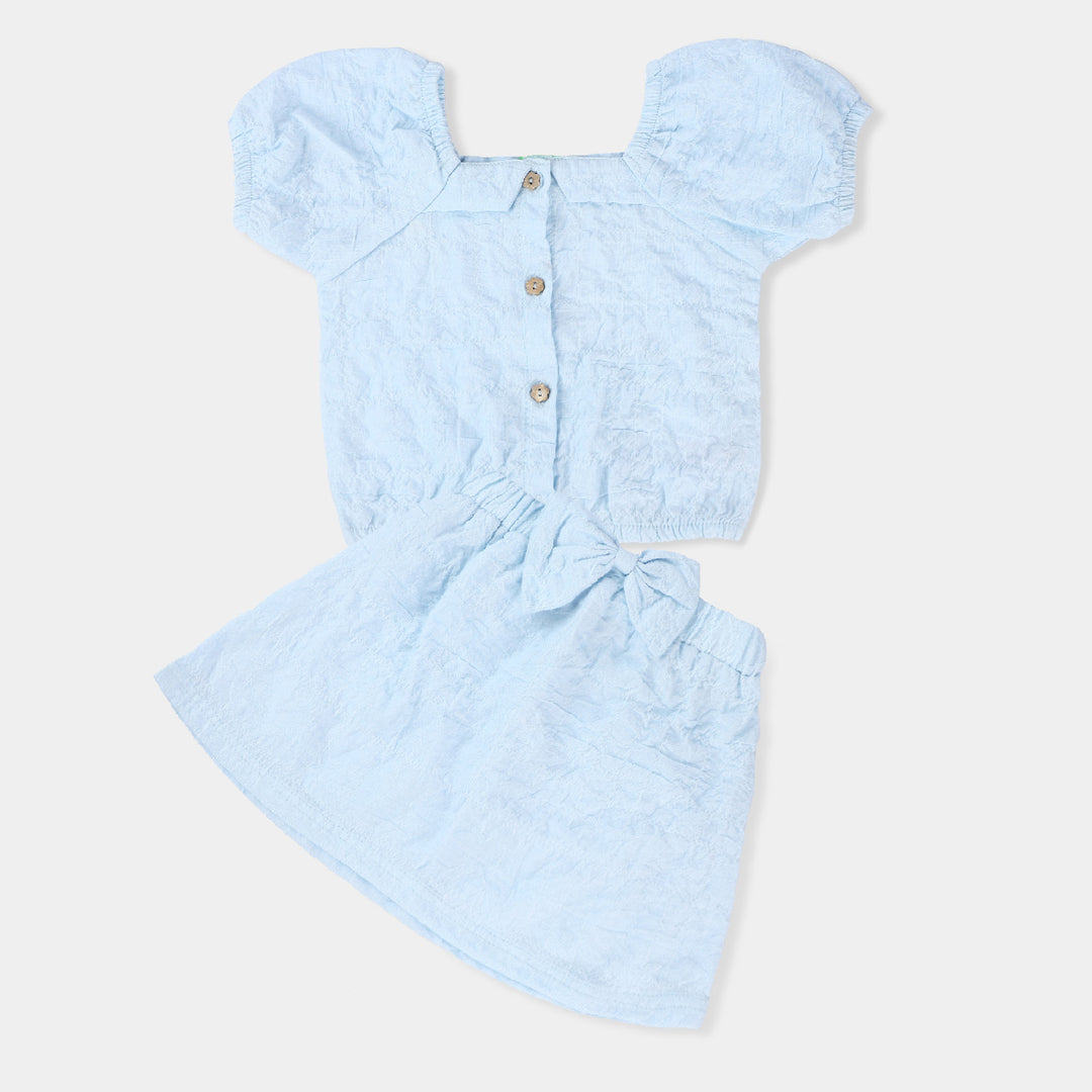 Infant Girls Woven Suit Blue Crinkle-SKY BLUE