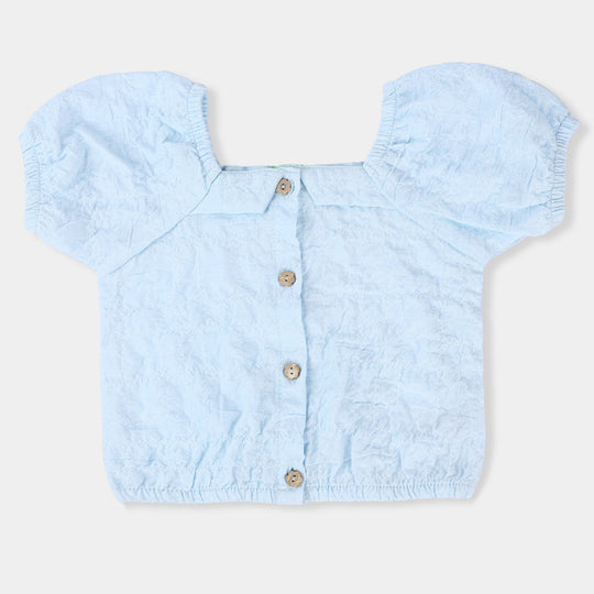 Infant Girls Woven Suit Blue Crinkle-SKY BLUE